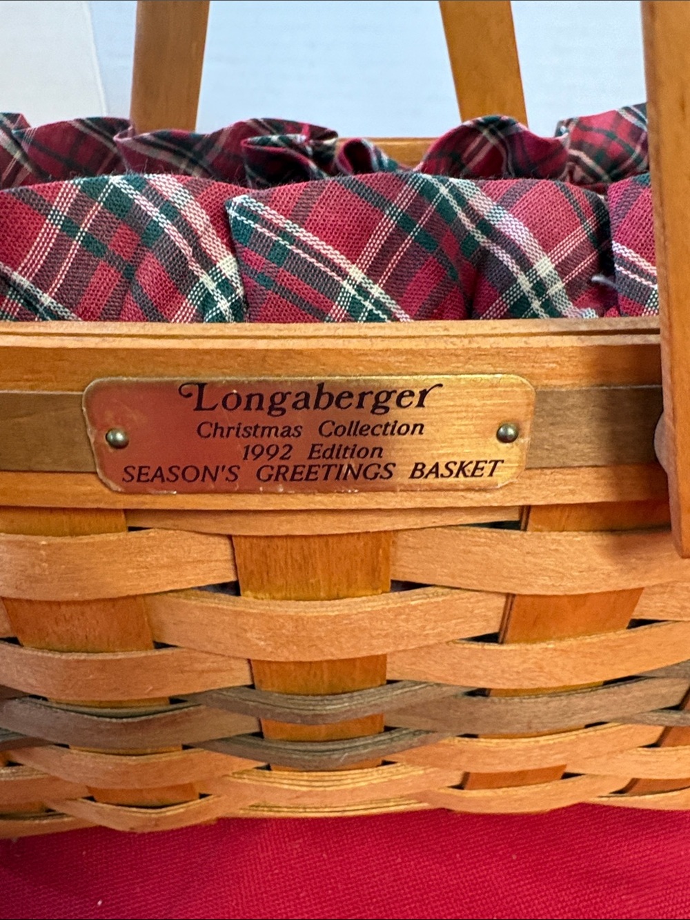 Longaberger 1992 Christmas Collection Seasons Greetings Basket, Liner/Protector - Picture 4 of 6